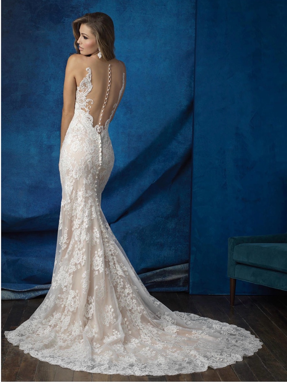 Allure Bridals Ivory Lace Illusion Back Mermaid Gown